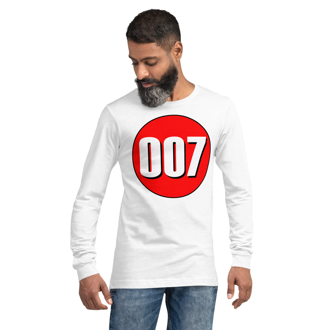 Unisex Long Sleeve Tee: White on Red 007