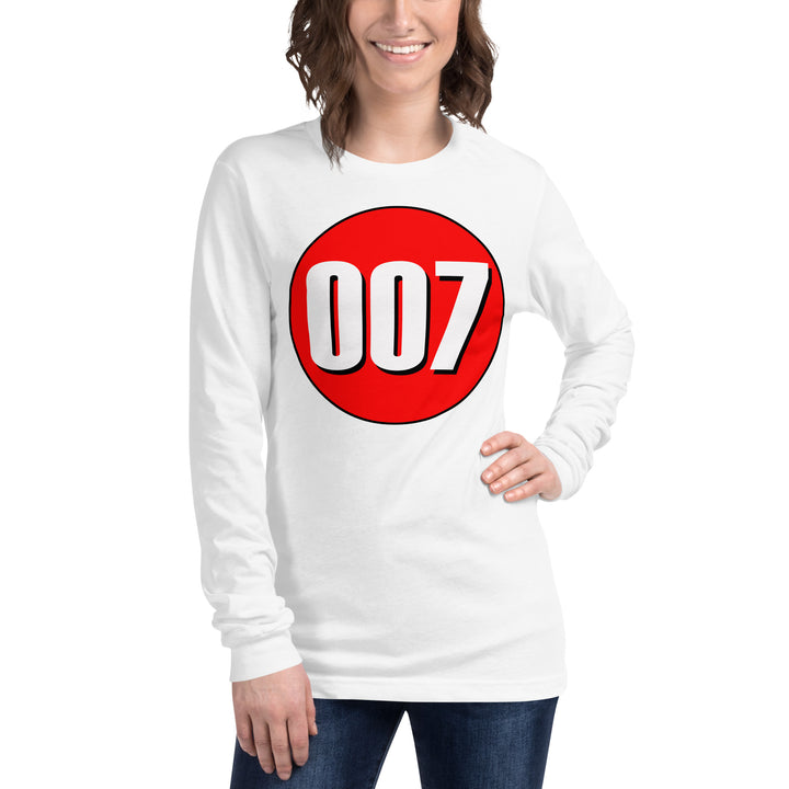 Unisex Long Sleeve Tee: White on Red 007