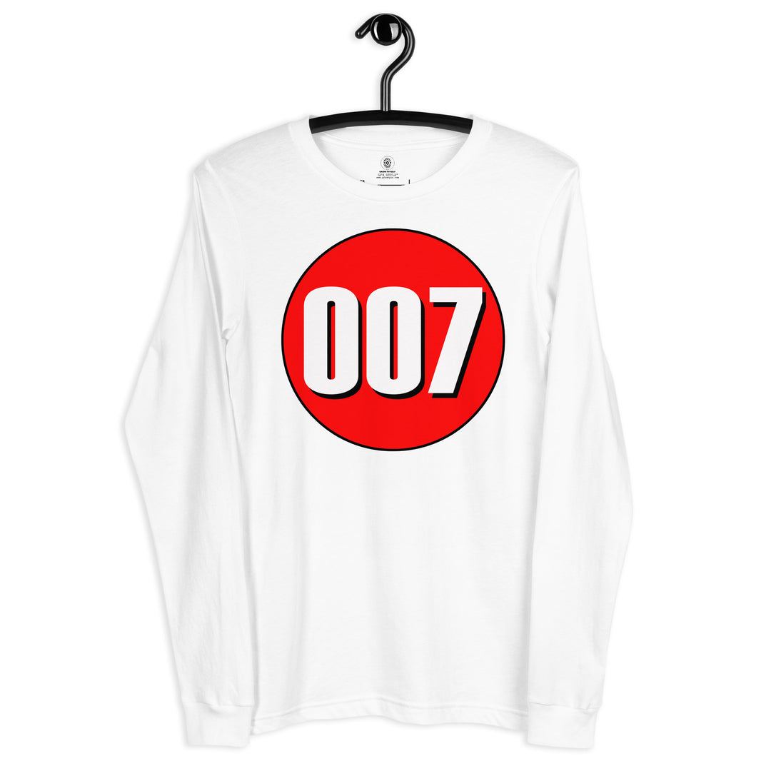 Unisex Long Sleeve Tee: White on Red 007