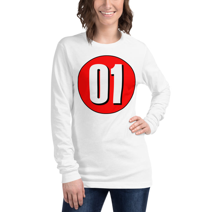 Unisex Long Sleeve Tee: White on Red 01