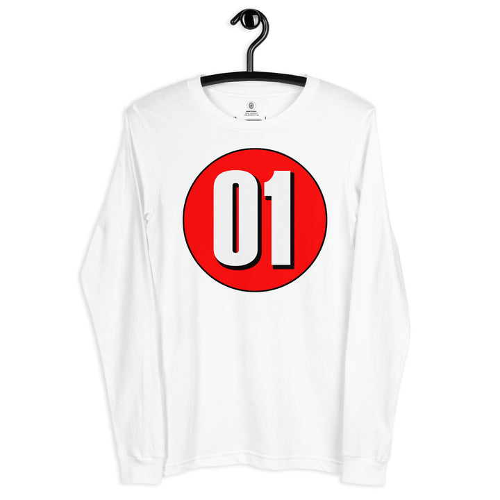 Unisex Long Sleeve Tee: White on Red 01