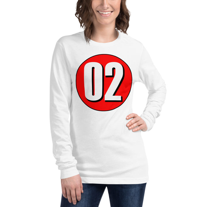 Unisex Long Sleeve Tee: White on Red 02