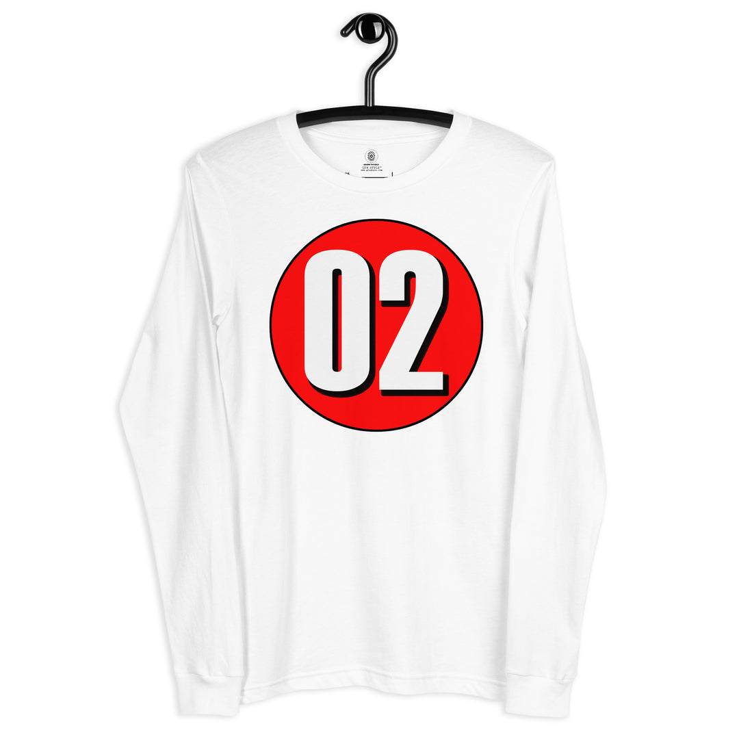 Unisex Long Sleeve Tee: White on Red 02