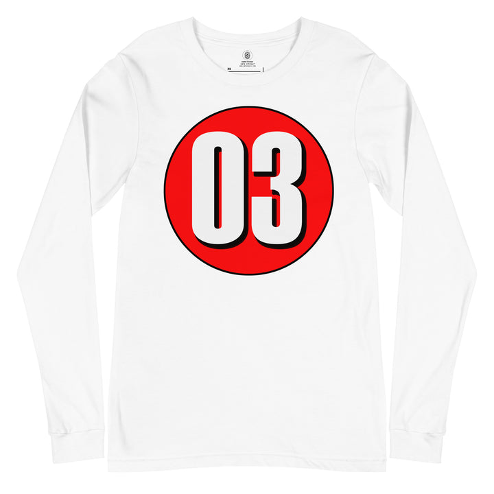 Unisex Long Sleeve Tee: White on Red 03