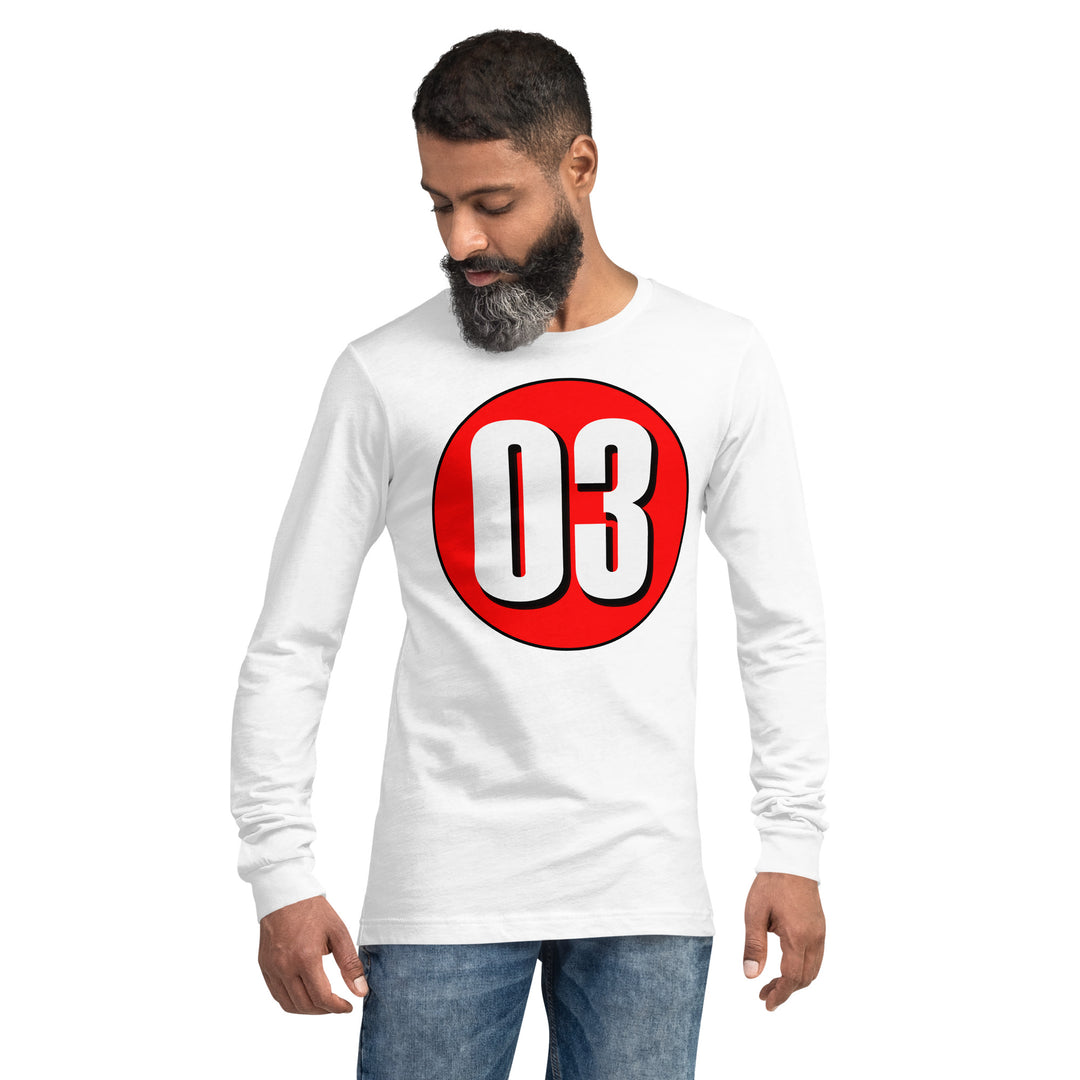 Unisex Long Sleeve Tee: White on Red 03