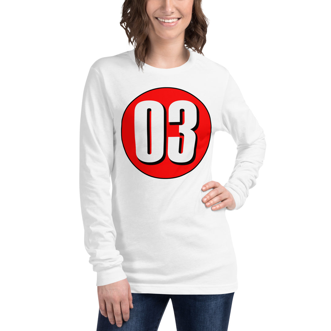 Unisex Long Sleeve Tee: White on Red 03