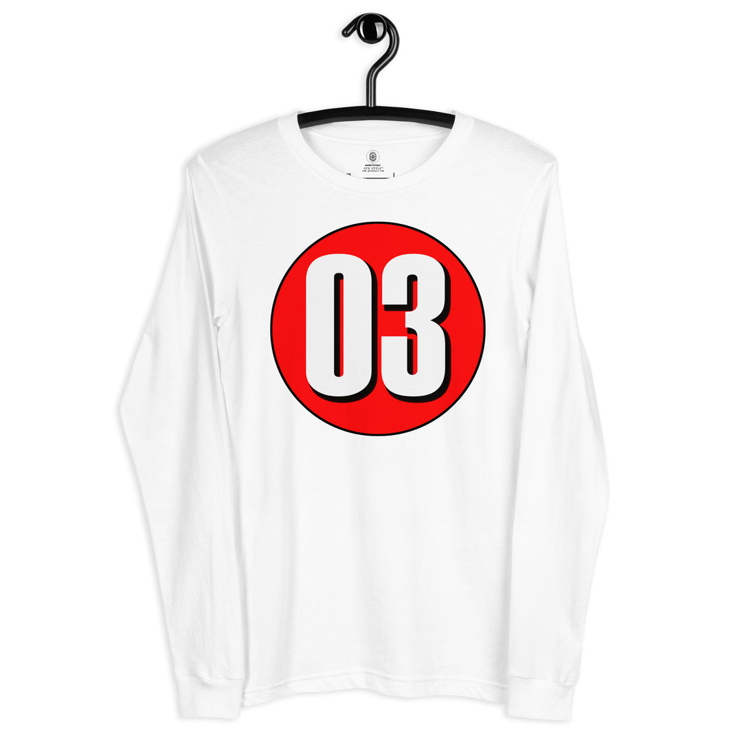 Unisex Long Sleeve Tee: White on Red 03