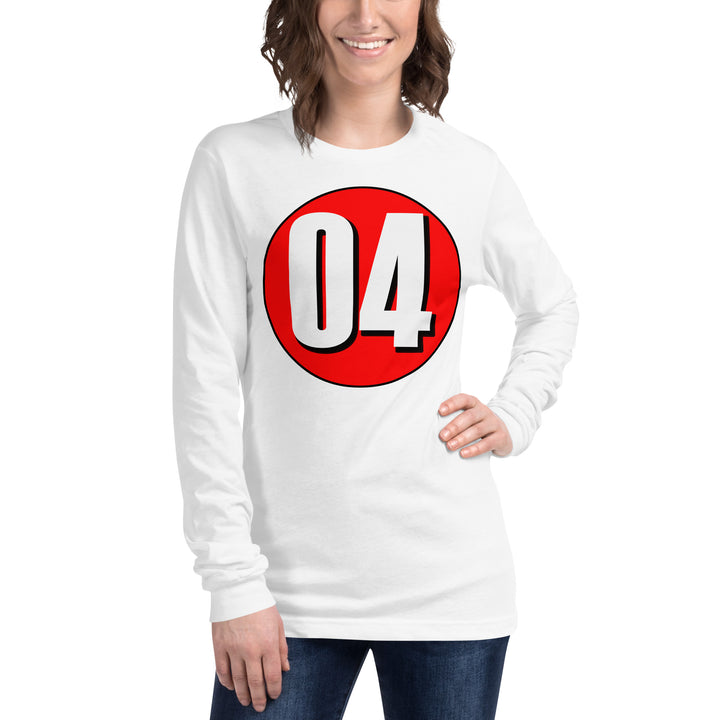 Unisex Long Sleeve Tee: White on Red 04