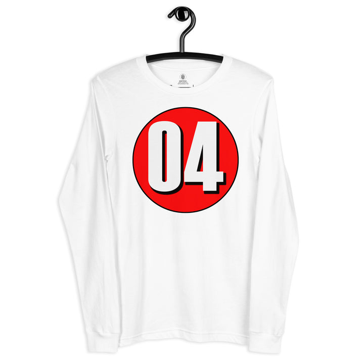 Unisex Long Sleeve Tee: White on Red 04