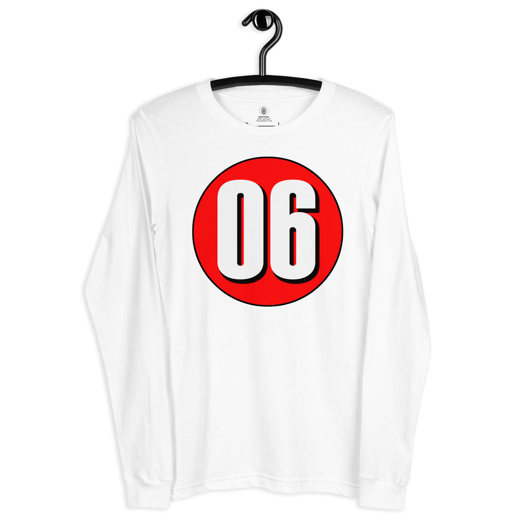 Unisex Long Sleeve Tee: White on Red 06