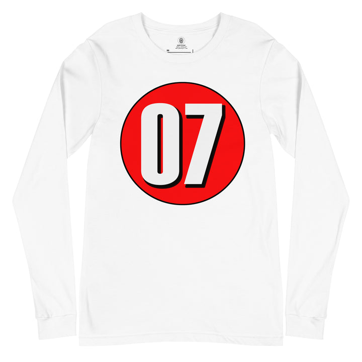 Unisex Long Sleeve Tee: White on Red 07