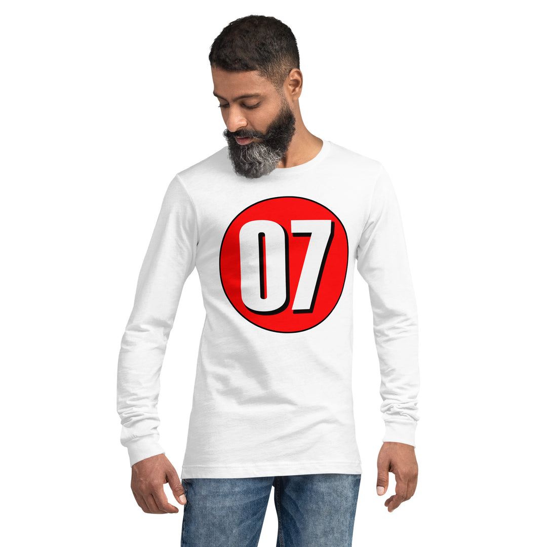 Unisex Long Sleeve Tee: White on Red 07