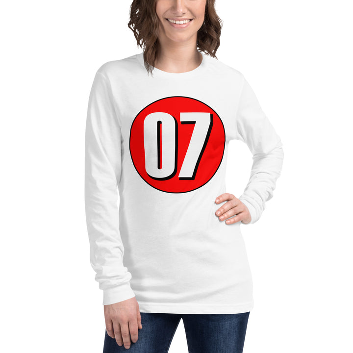 Unisex Long Sleeve Tee: White on Red 07