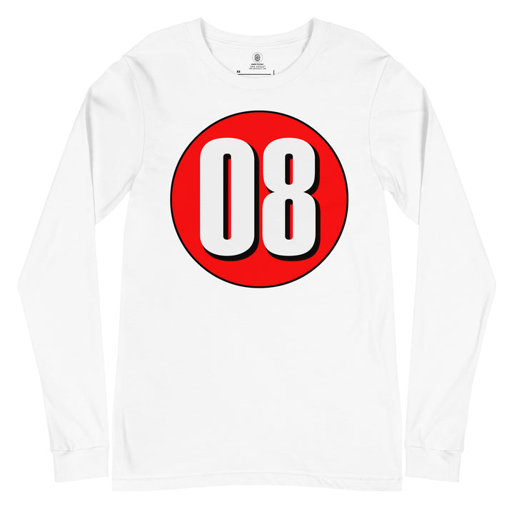 Unisex Long Sleeve Tee: White on Red 08