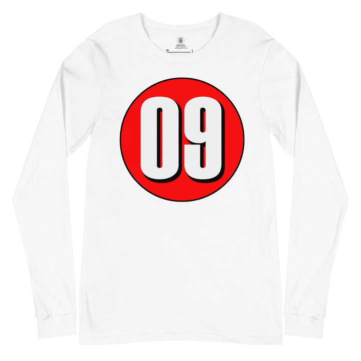 Unisex Long Sleeve Tee: White on Red 09