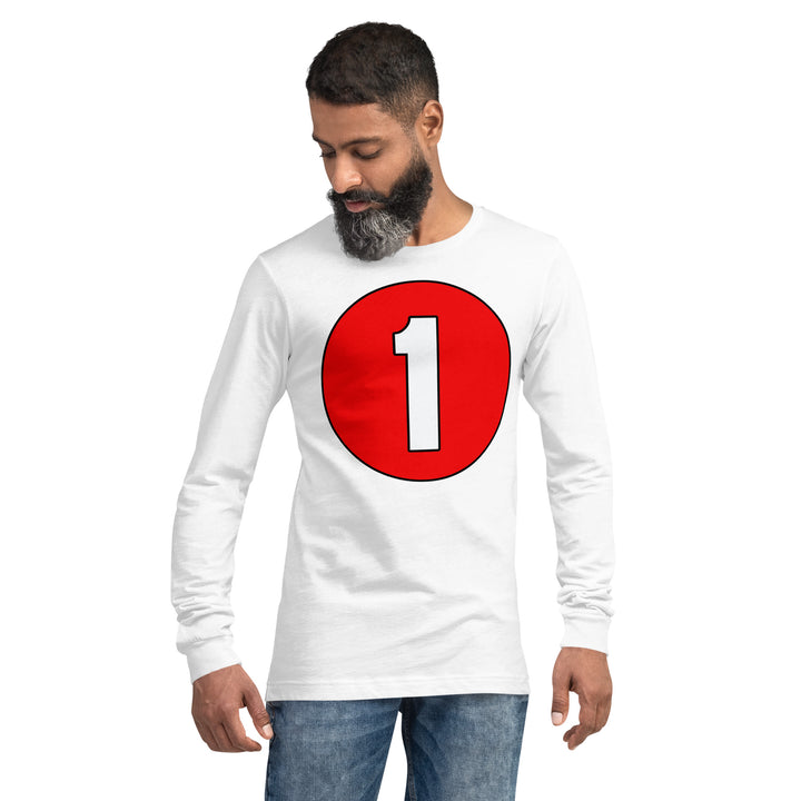 Unisex Long Sleeve Tee: White on Red 1