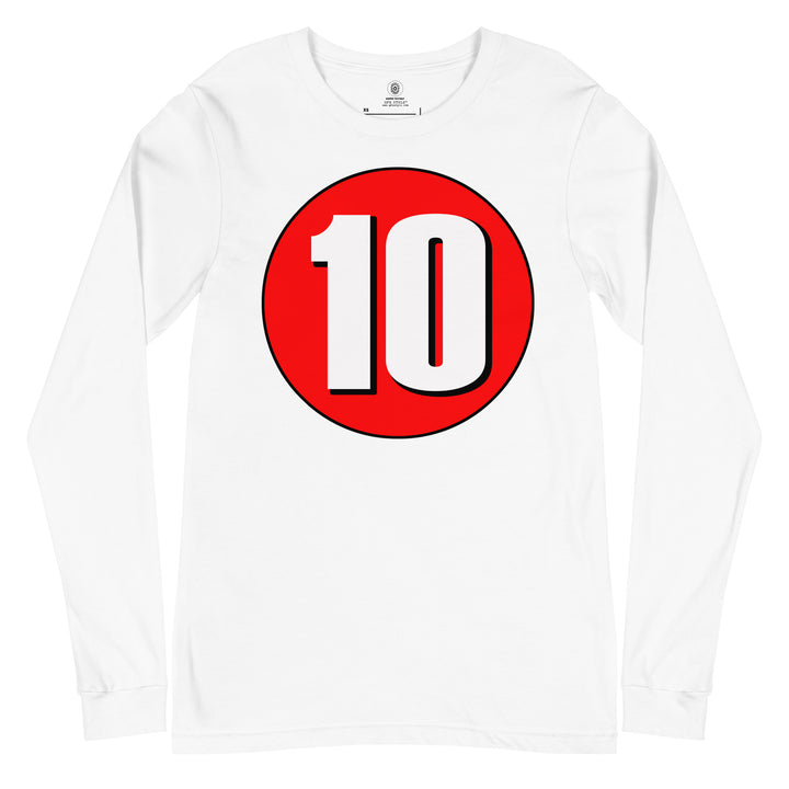 Unisex Long Sleeve Tee: White on Red 10