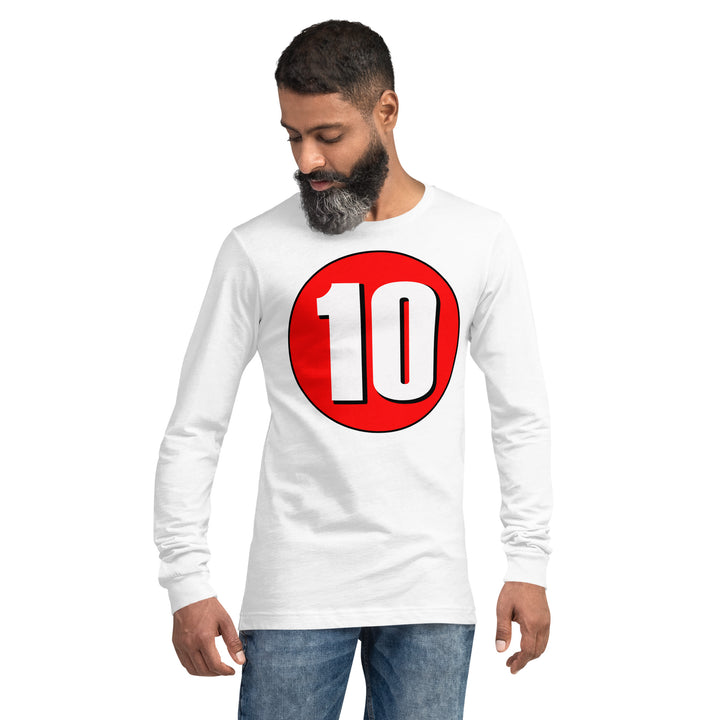 Unisex Long Sleeve Tee: White on Red 10