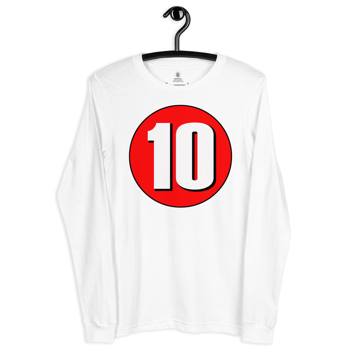 Unisex Long Sleeve Tee: White on Red 10