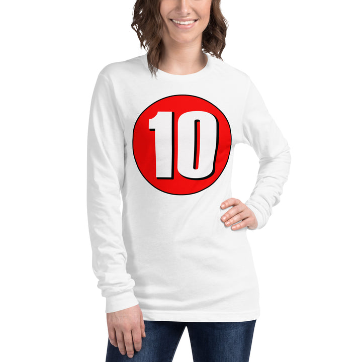 Unisex Long Sleeve Tee: White on Red 10