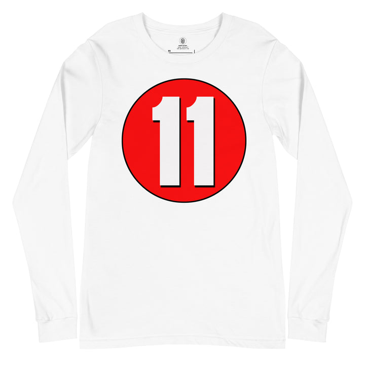 Unisex Long Sleeve Tee: White on Red 11