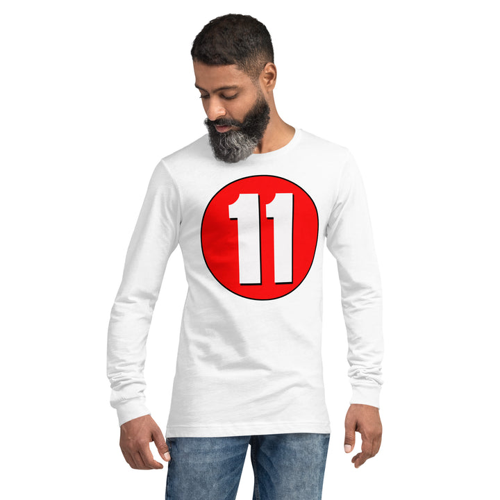 Unisex Long Sleeve Tee: White on Red 11