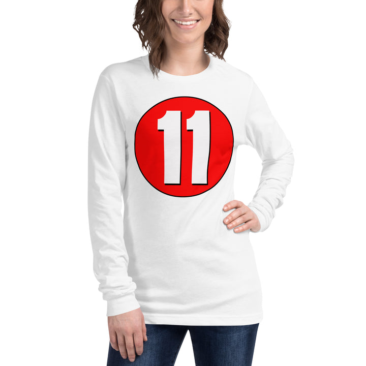 Unisex Long Sleeve Tee: White on Red 11