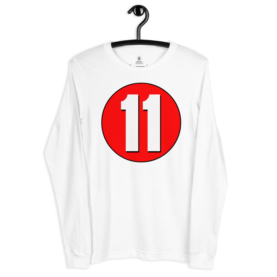 Unisex Long Sleeve Tee: White on Red 11