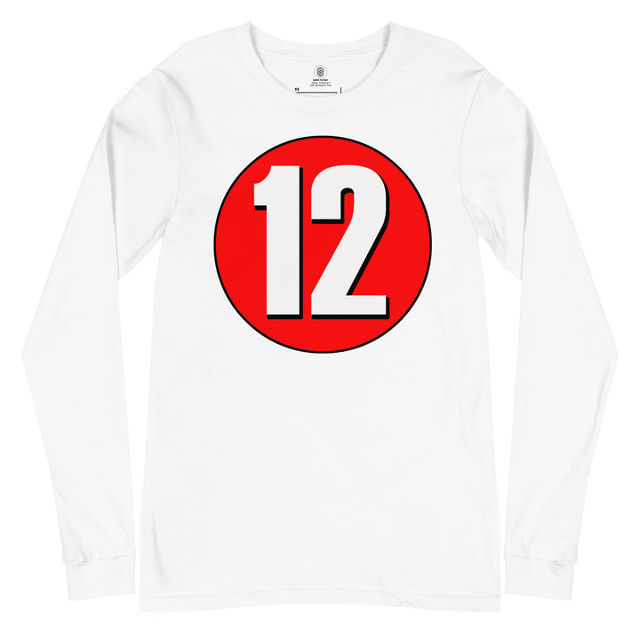 Unisex Long Sleeve Tee: White on Red 12