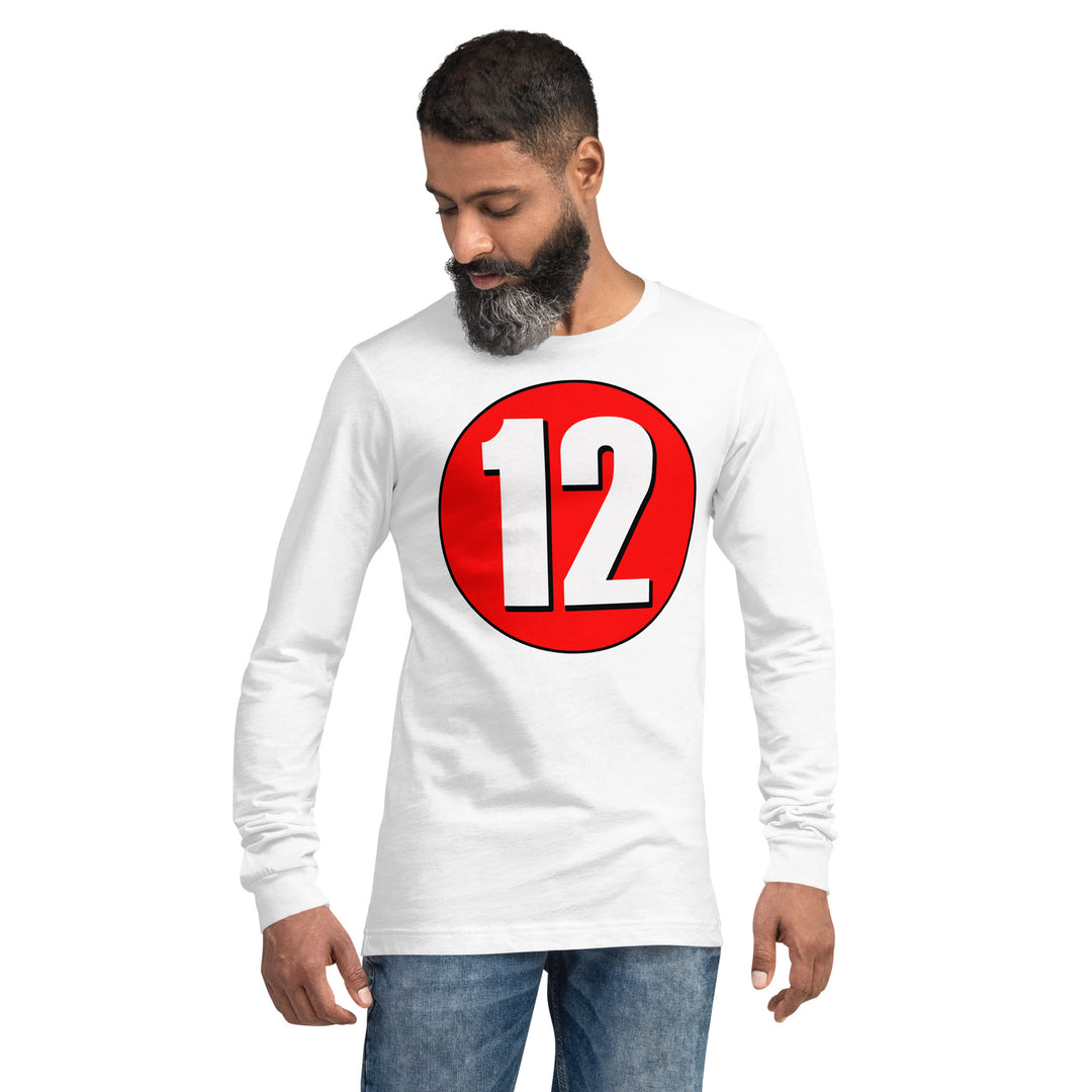 Unisex Long Sleeve Tee: White on Red 12