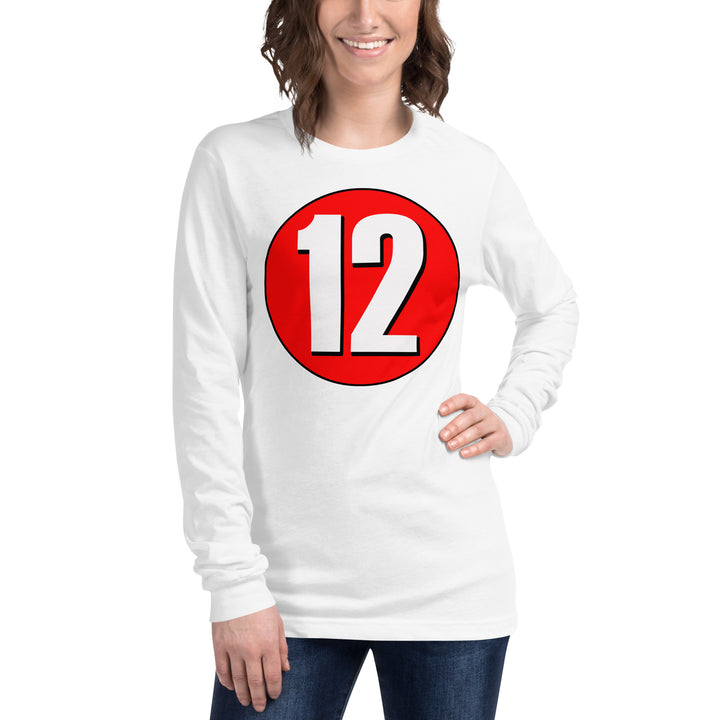 Unisex Long Sleeve Tee: White on Red 12