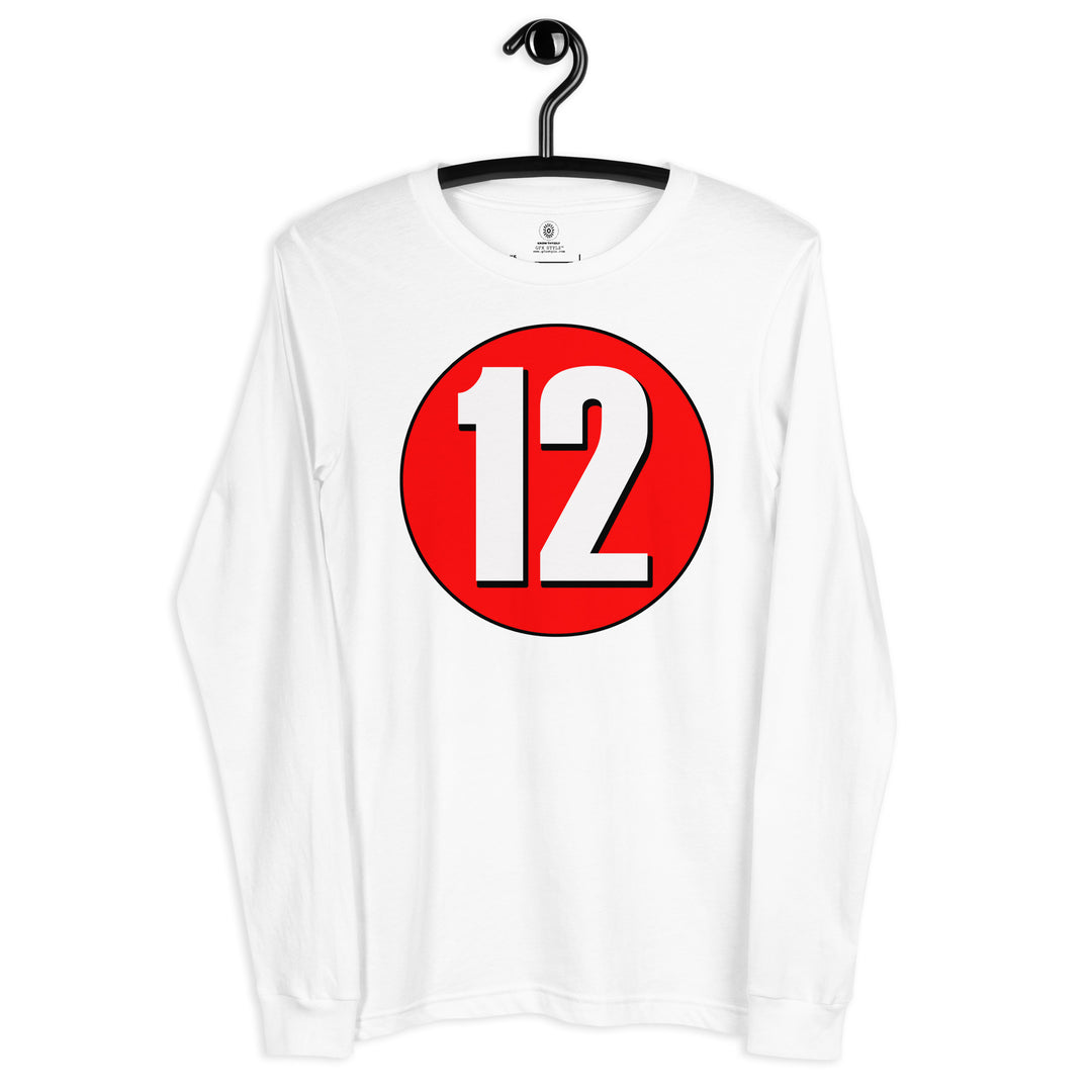 Unisex Long Sleeve Tee: White on Red 12