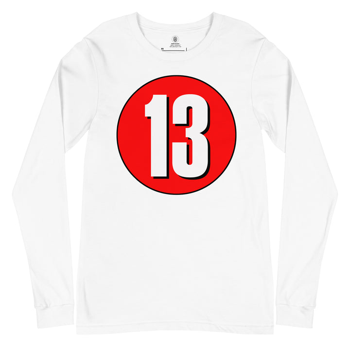 Unisex Long Sleeve Tee: White on Red 13