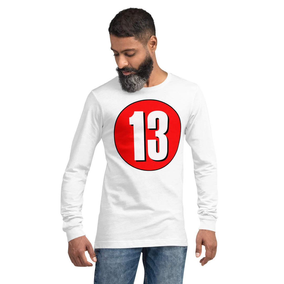 Unisex Long Sleeve Tee: White on Red 13