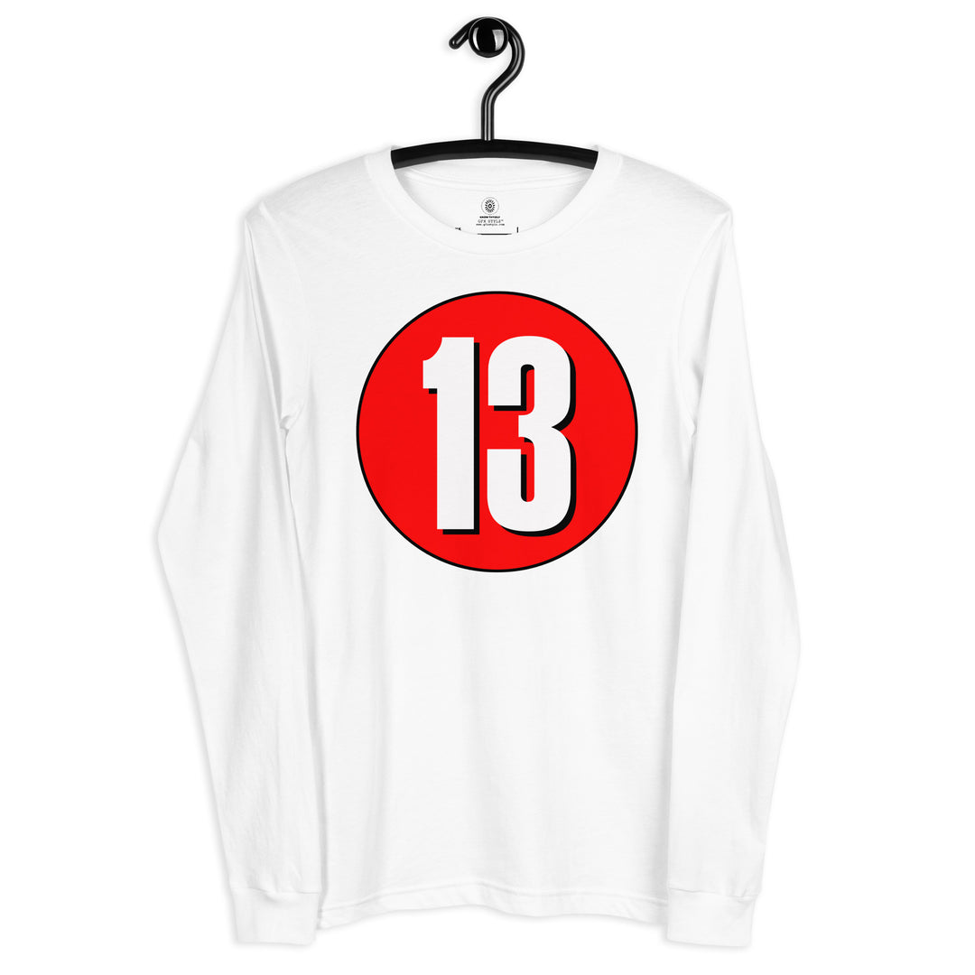 Unisex Long Sleeve Tee: White on Red 13