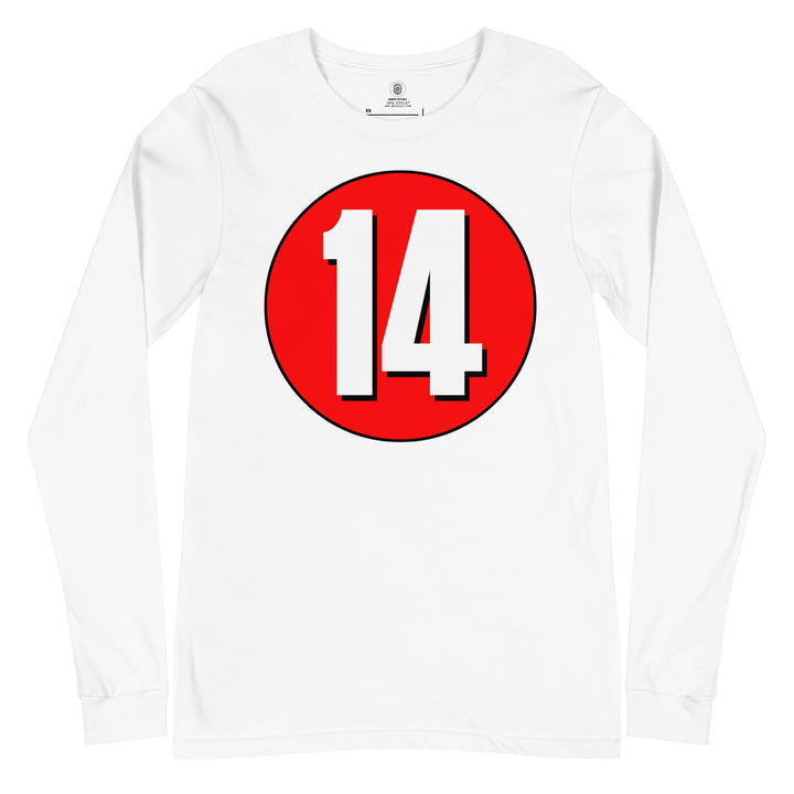 Unisex Long Sleeve Tee: White on Red 14