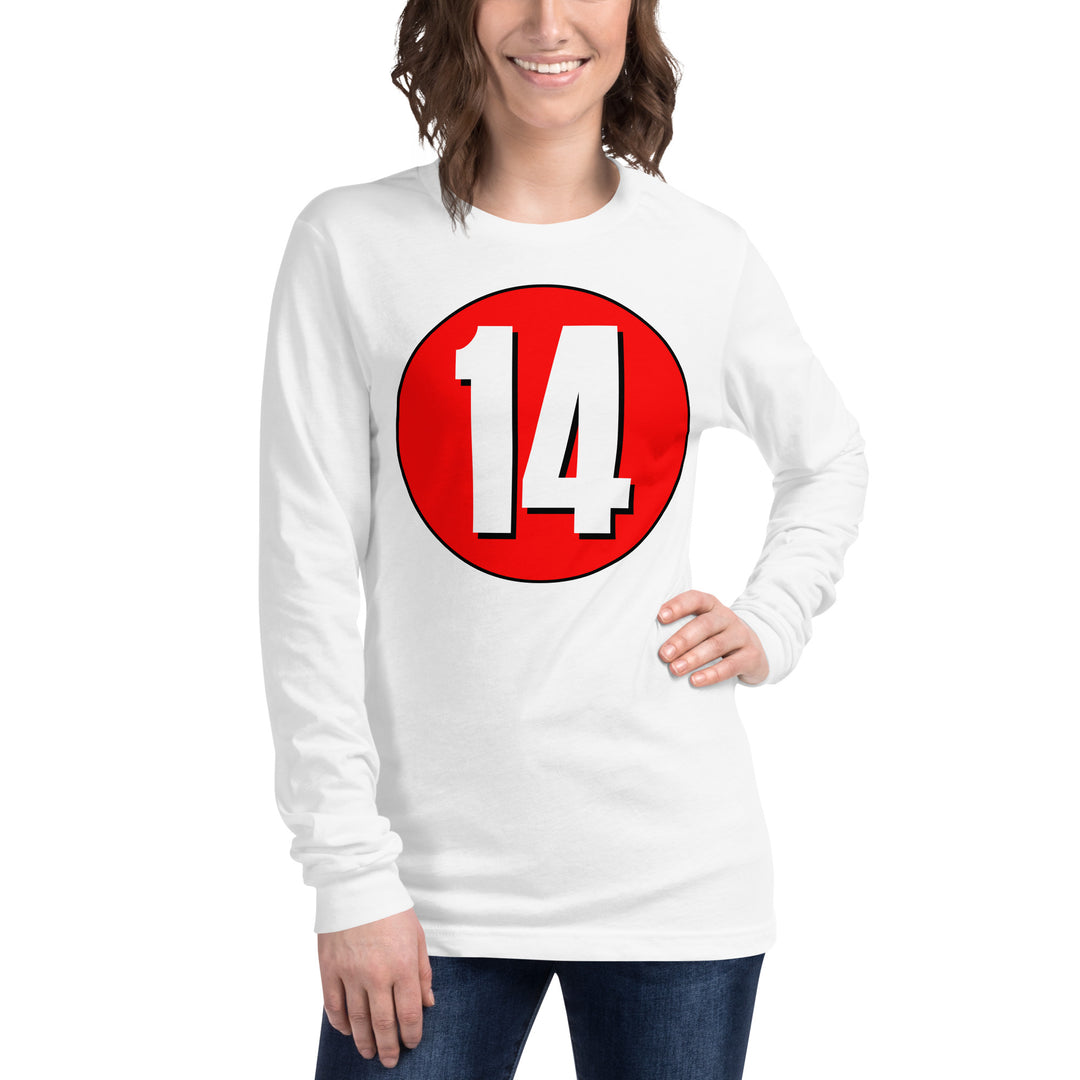 Unisex Long Sleeve Tee: White on Red 14