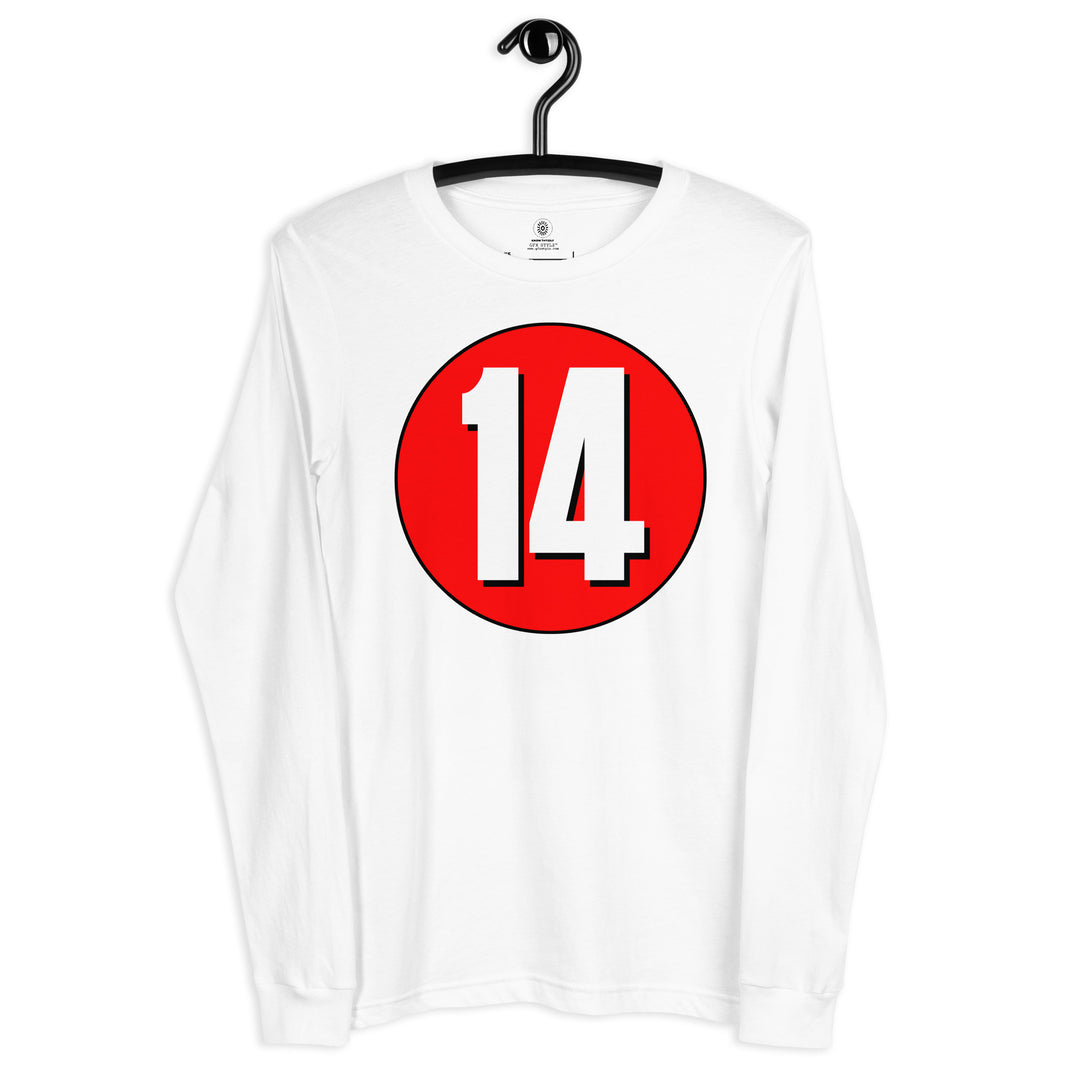 Unisex Long Sleeve Tee: White on Red 14