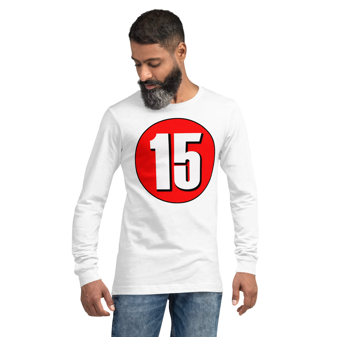 Unisex Long Sleeve Tee: White on Red 15