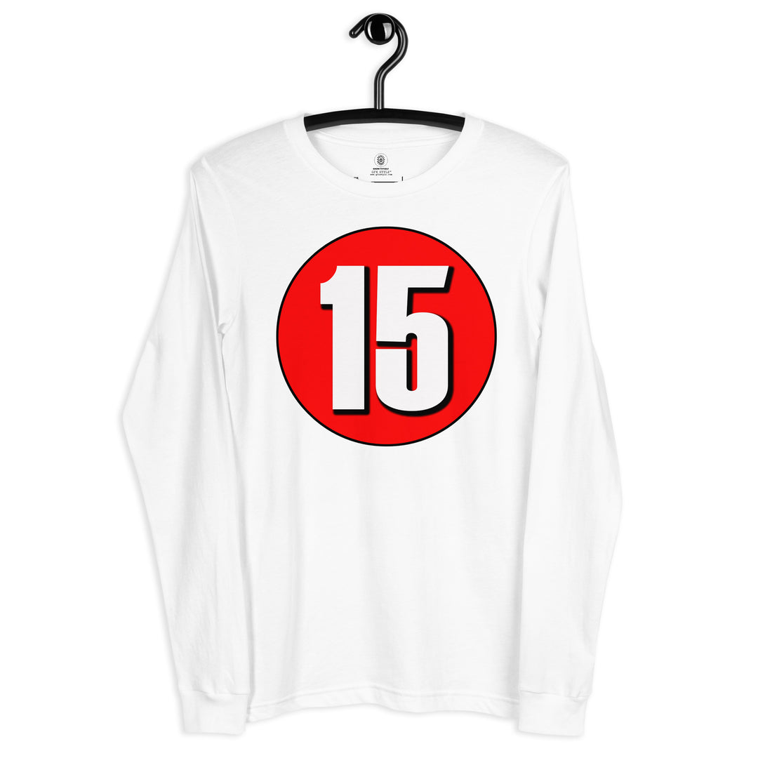 Unisex Long Sleeve Tee: White on Red 15