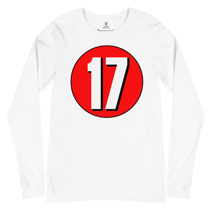 Unisex Long Sleeve Tee: White on Red 17