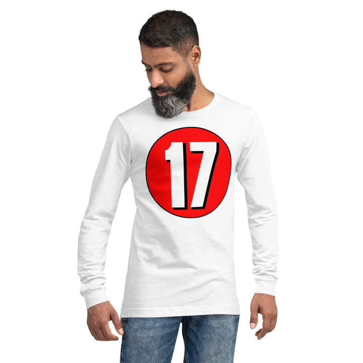 Unisex Long Sleeve Tee: White on Red 17