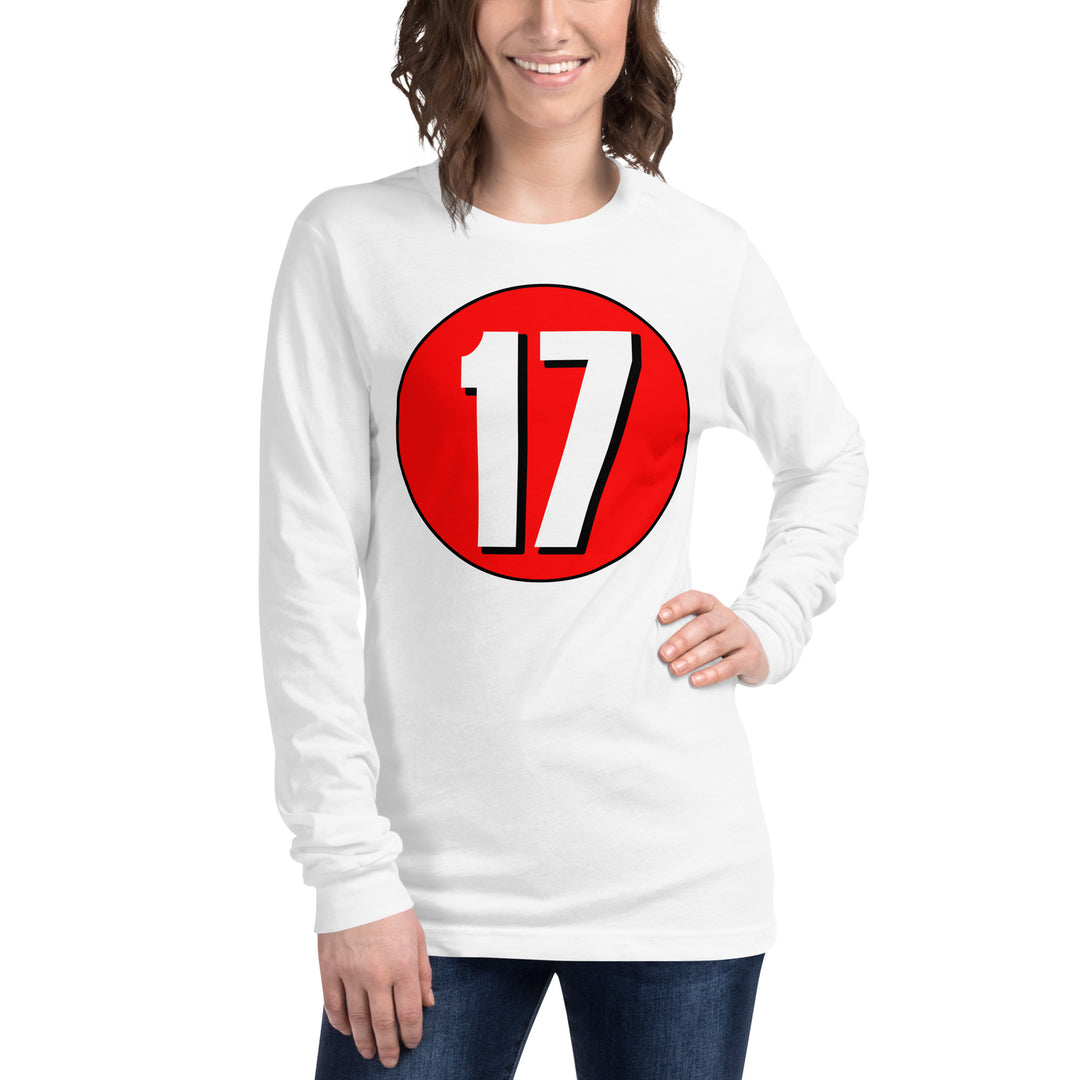 Unisex Long Sleeve Tee: White on Red 17