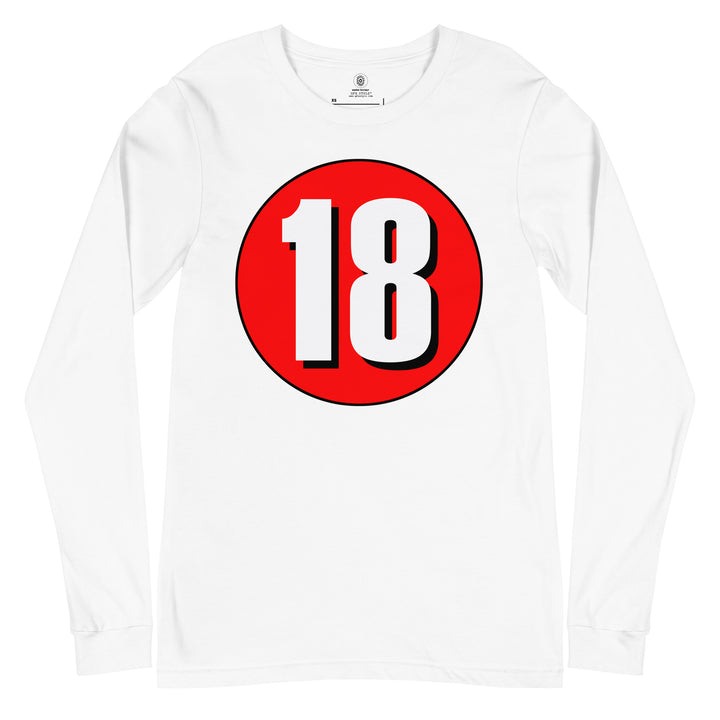 Unisex Long Sleeve Tee: White on Red 18