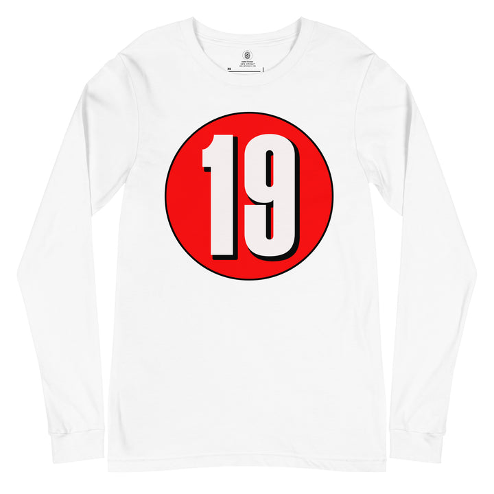 Unisex Long Sleeve Tee: White on Red 19