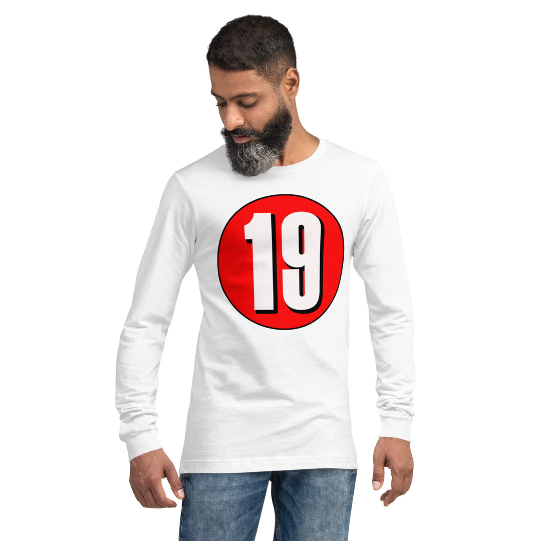 Unisex Long Sleeve Tee: White on Red 19