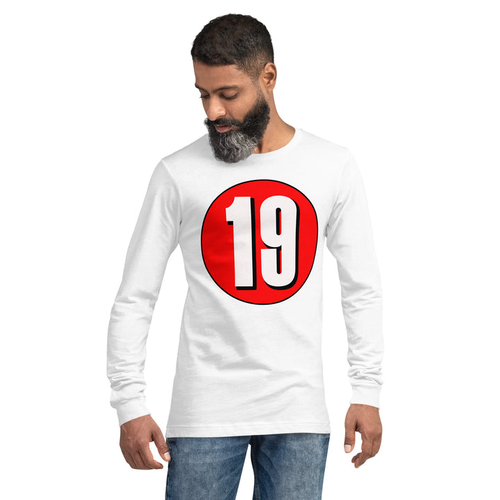 Unisex Long Sleeve Tee: White on Red 19