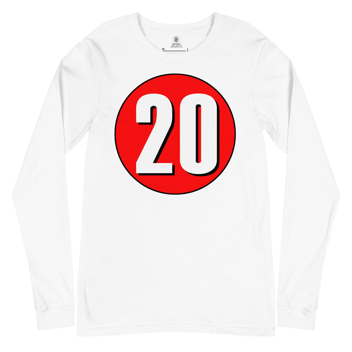 Unisex Long Sleeve Tee: White on Red 20