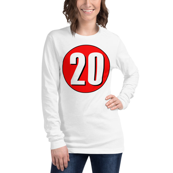 Unisex Long Sleeve Tee: White on Red 20