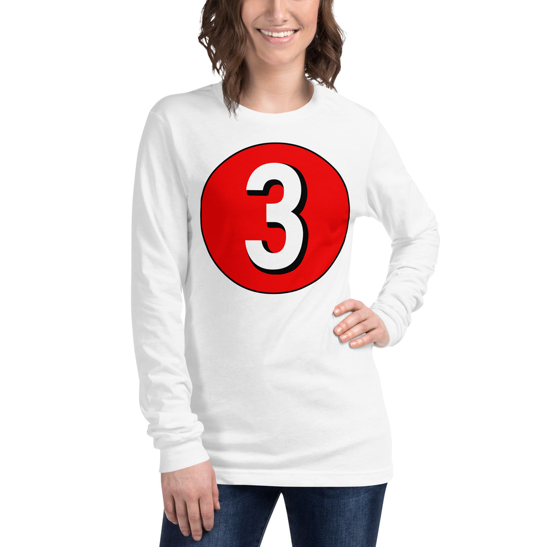 Unisex Long Sleeve Tee: White on Red 3